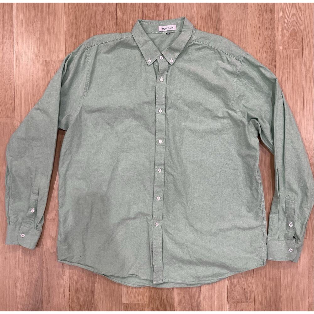 MUSE FATH 2XL Green Men’s Oxford Dress Shirt Heavy 100% Cotton Long Sleeve